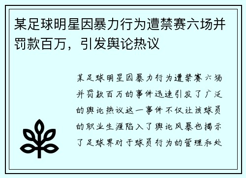 某足球明星因暴力行为遭禁赛六场并罚款百万，引发舆论热议