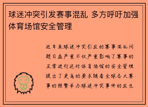 球迷冲突引发赛事混乱 多方呼吁加强体育场馆安全管理